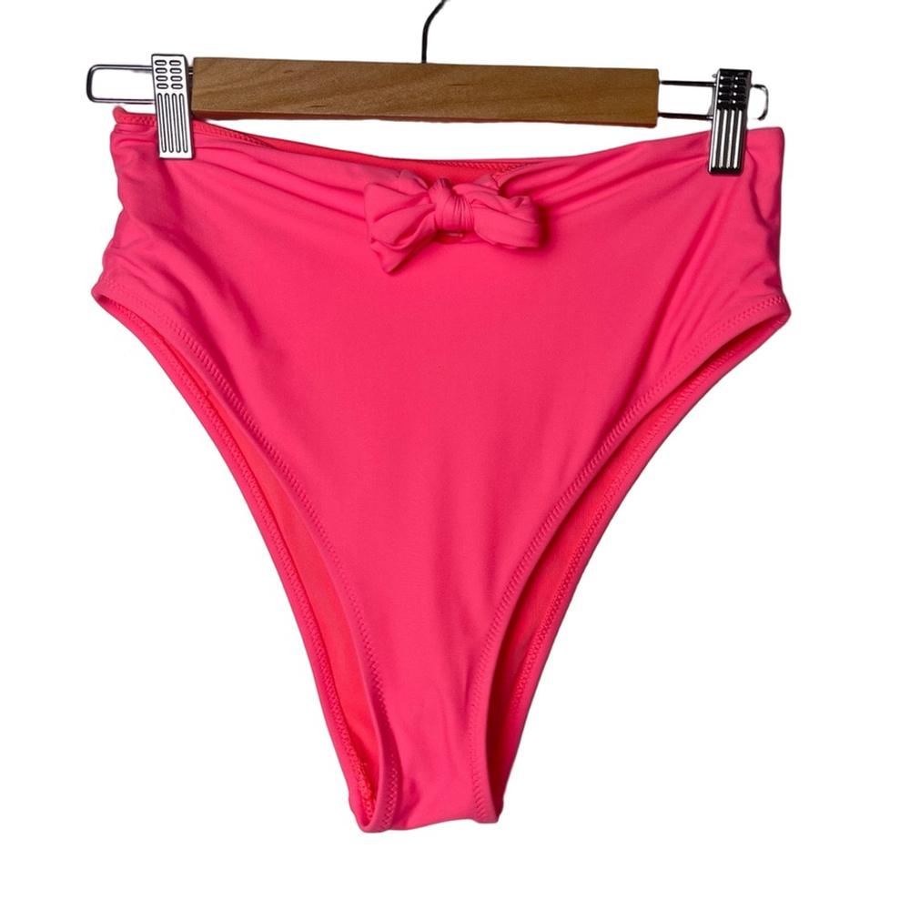 Aerie High-Waisted high cut Bikini Bottom bright pink front tie bow size Med new